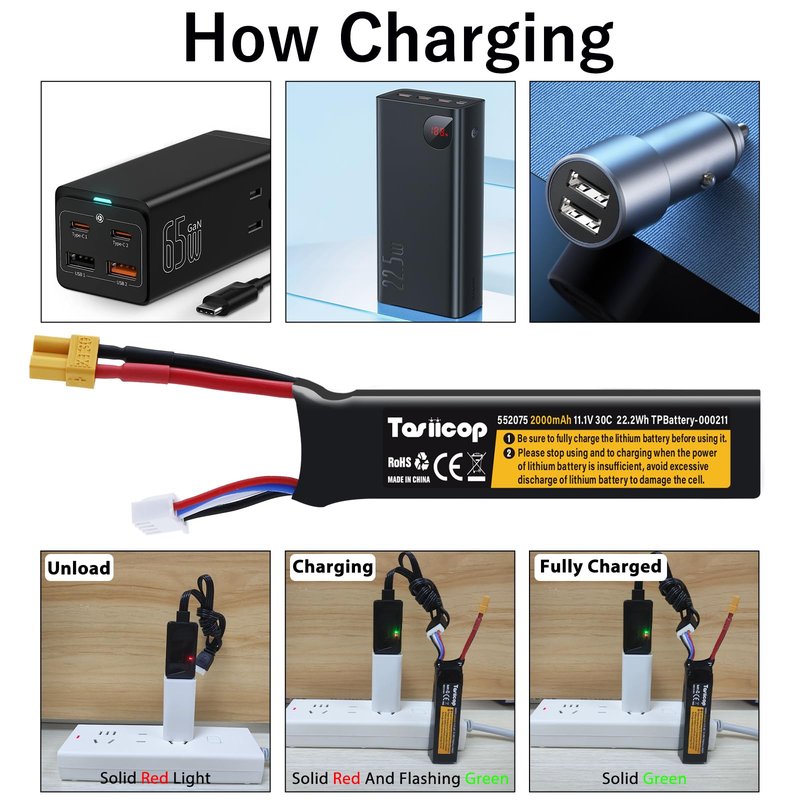 Tosiicop Airsoft Gel Blaster Battery - 11.1V 2000mAh Airsoft Lipo Batteries 3S for Water Bead Splat Ball Splatter XT-30 Plug with XH-4P Connector Rechargeable Charging Cable