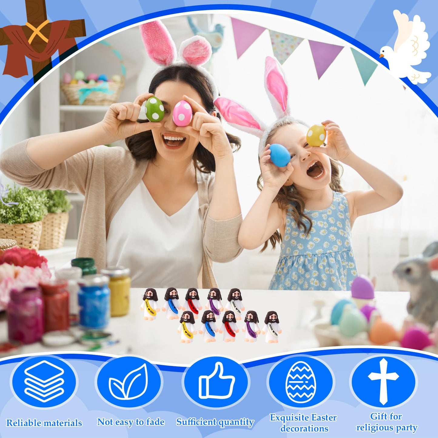 Bememo 25 Pcs Little Jesus Figures Original Design Jesus Love You Mini Rubber Toys to Hide and Seek Christmas Religious Party Favors Sunday School Baptism Gifts(Lively Colors)