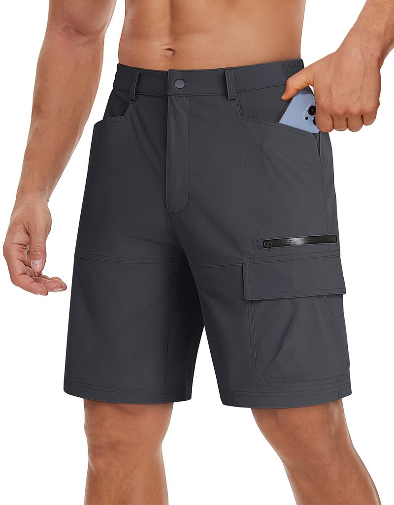 TACVASEN Mens Shorts Casual Golf Dress 10" Summer Cargo Travel Shorts Lightweight Quick Dry Water Resistant Hiking Fishing Dark Gray 40