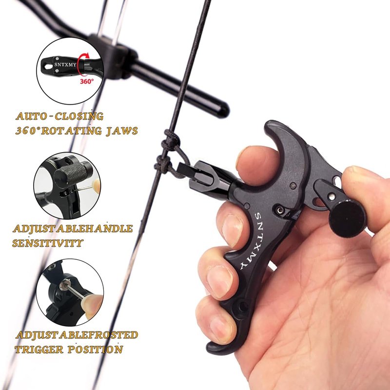 sntxmy Bow Release for Compound Bow 360° Rotatable Thumb Release for Compound Bow Archery Trigger Release (4 Fingers Blue)