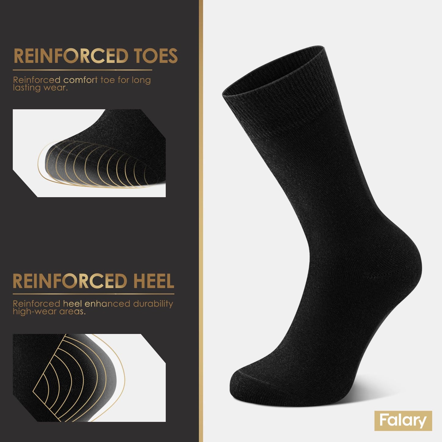 FALARY Mens Socks 9-12, Black Socks for Men Multipack - Cotton Socks Men Women Comfortable Suitable for Work & Casual Wear - Breathable,Durable Men's Smart Dress Socks 12 Pairs
