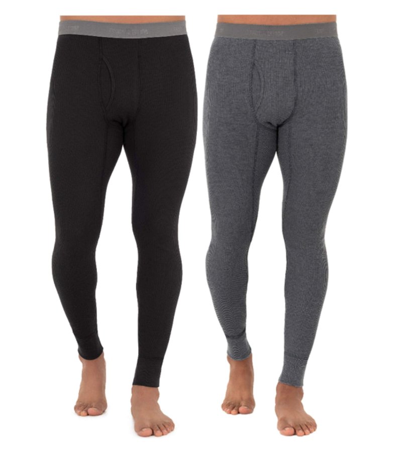 Fruit of The Loom Men's 2-Pack Recycled Waffle Thermal Underwear Bottom, Black/Greystone Heather, X-Large