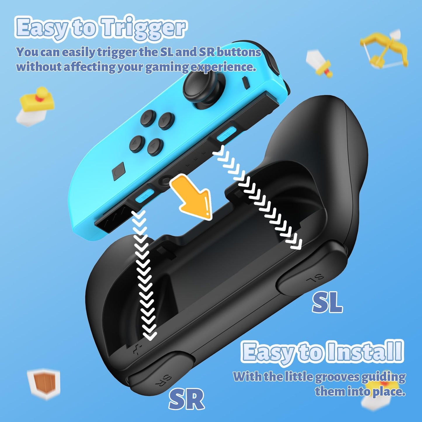 FASTSNAIL Grips for Nintendo Switch Joy-Con, Wear-resistant Handle Kit for Switch Joy Cons Controller, 2 Pack (Black)