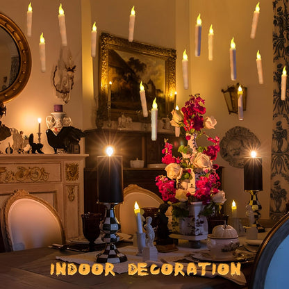 Floating Candles with Wand Remote, Magic Floating Halloween Candles, Flameless LED Flickering Witch Decor Hanging Candles for Halloween Christmas Birthday Party Room Ceiling Decorations, Pack of 12