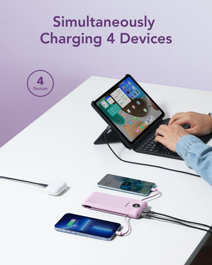 VEGER Portable Charger for iPhone Built in Cables and Wall Plug, 10000mah Slim Fast Charging USB C Power Bank, Travel Essential Battery Pack Compatible with iPhones, iPad, Samsung More Devices(Pink)