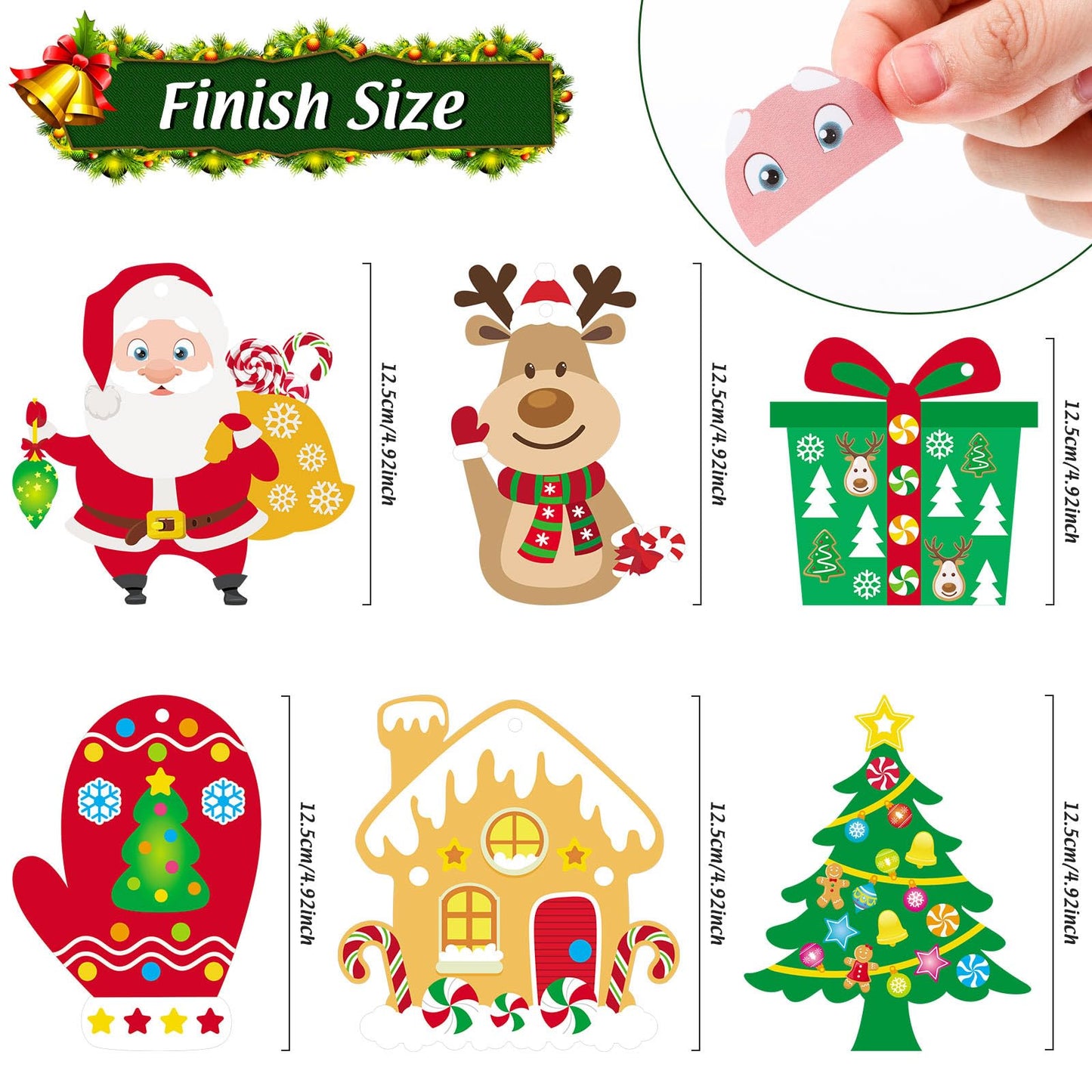 Civaner 24 Sets Christmas Craft Kit for Kids Tree Ornaments Hanging Art and Craft DIY Project Gingerbread House Crafts Kit Christmas Box Claus Reindeer Crafts for Kids, 6 Styles