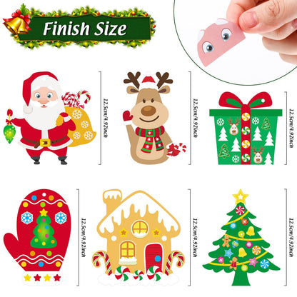 Civaner 24 Sets Christmas Craft Kit for Kids Tree Ornaments Hanging Art and Craft DIY Project Gingerbread House Crafts Kit Christmas Box Claus Reindeer Crafts for Kids, 6 Styles