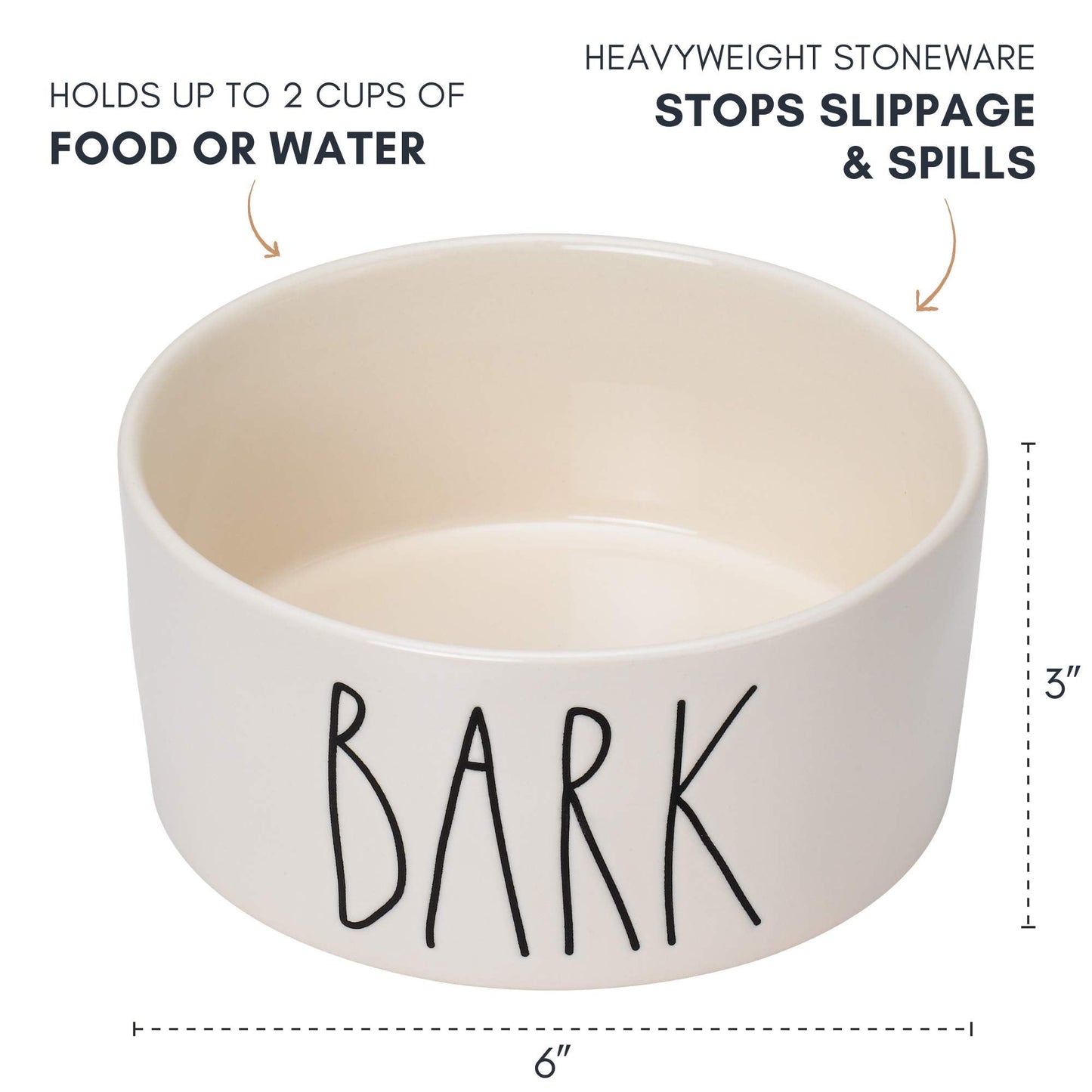 RAE Dunn Cute Ceramic Dog Bowl, Pet Dish for Dogs and Cats, Heavy Pet Bowl, Bark (6 Inches)