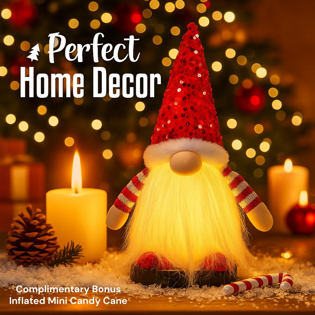 KAHF 2PCS Christmas Gnomes Decorations and Christmas Decorations Indoor Lighted - 12" Handmade Swedish Santa Gnomes Plush Cute Christmas Decor Elf Gift Xmas Table