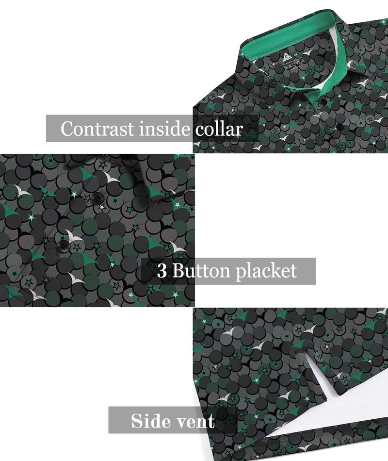 ZITY Men's Golf Shirts Short Sleeve Moisture Wicking Performance Print Patterns Casual Collared Golf Polo Shirt for Men Blackish Green