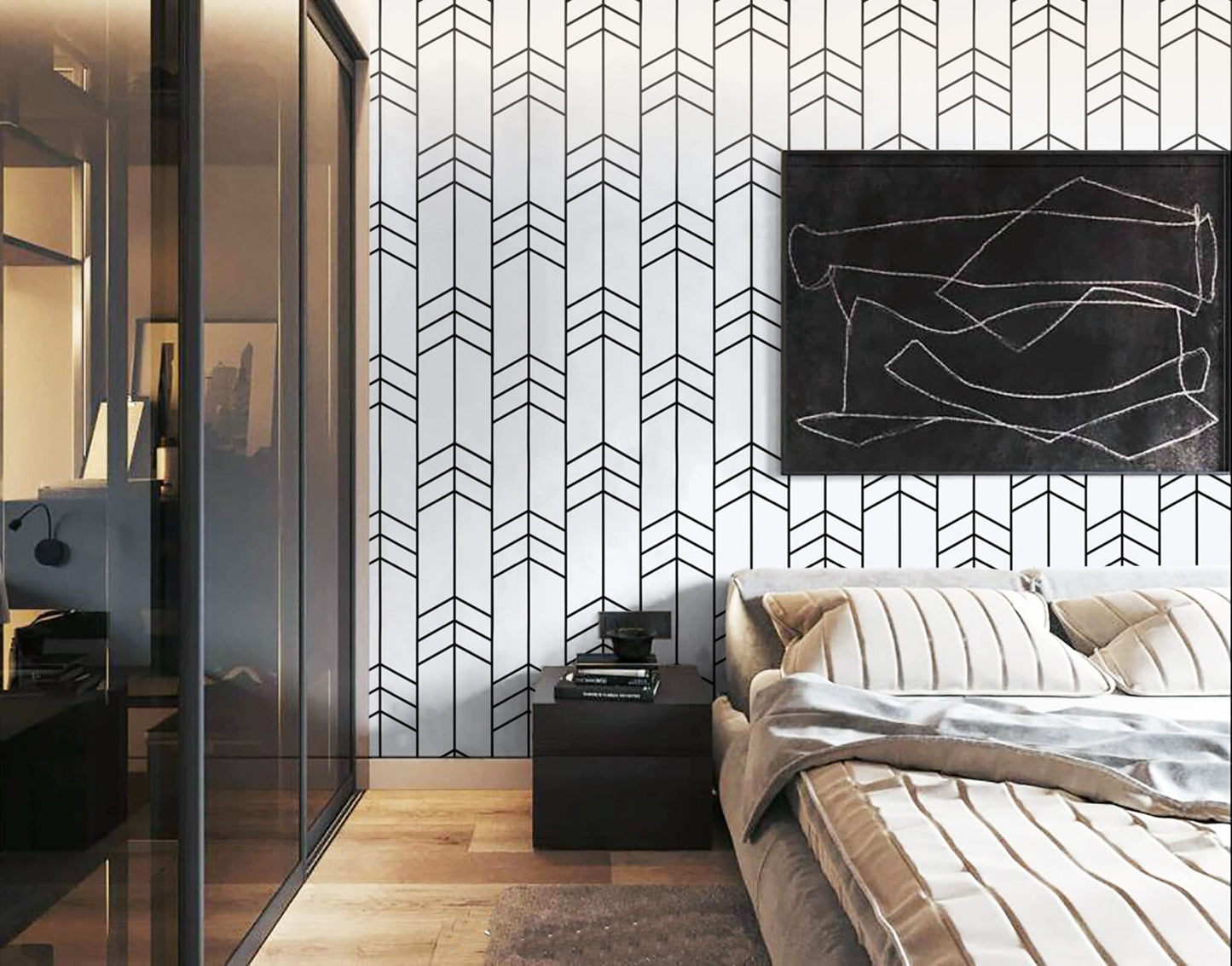 Black and White Wallpaper Peel and Stick Wallpaper Removable Self Adhesive Wall Paper Modern Geometric Contact Paper for Bedroom Bathroom Wall Decor Chevron Stripe Vinyl 17.7"x394" Renter Friendly