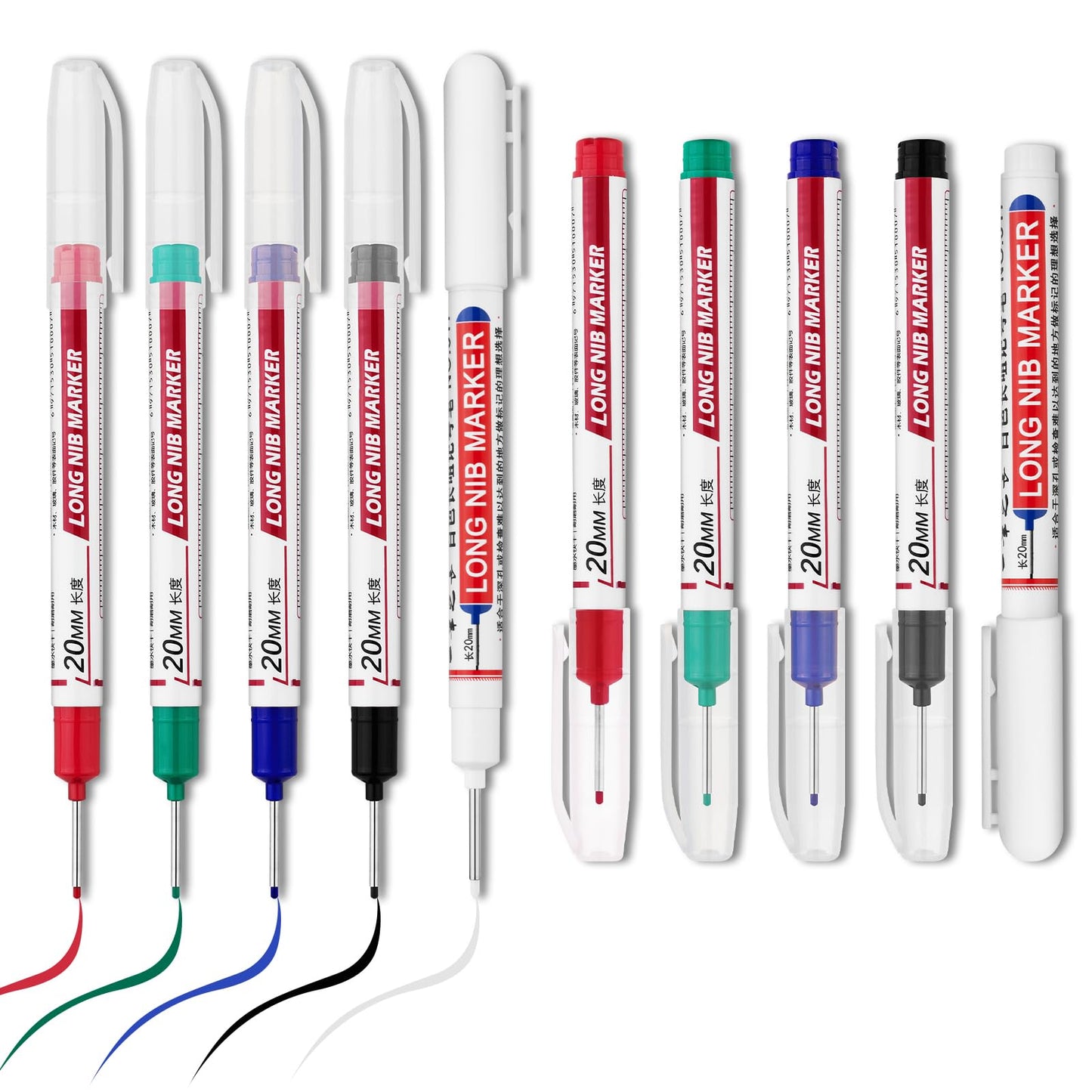 LYXMYGS 10 PCS Long Head Deep Hole Marker Pens,20mm Long Nib Marker, Longs Nose Markers, Waterproof Construction Markers Marking Tool,Permanent Markers Carpenter Ink marker Pens,Metal marking Pens