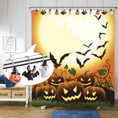 Halloween Decoration Shower Curtain Hooks, 12Pcs Halloween Pumpkin Bat Ghost Decorative Shower Curtain Rings Rustproof Shower Hooks Hangers Rings for Bathroom Halloween Decor (Halloween)