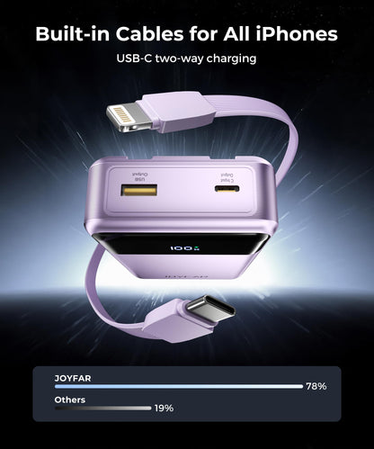 Portable-Charger-Power-Bank Travel Essentials Battery Pack USB C 30000mAh Built in Cable 22.5W Phone Fast Charging Powerbank Compatible with iPhone 16 15 14 13 12 11 iPad Samsung Google Xiaomi