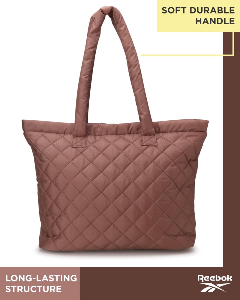 Reebok Womens Tote Bag - Lightweight Carry On Puffer Quilted Tote Bag for Travel Work Travel and Daily Essentials, Size One Size, Barbara Choco Malt