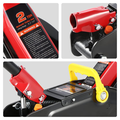 DNA MOTORING TOOLS-00234 Low Profile Hydraulic Trolley Service/Floor Jack, 2 Ton (4000 lbs) Capacity, Lifting Range 5.1"-13", Black