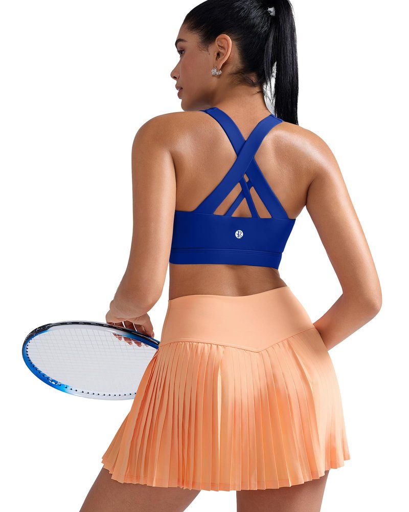 RUNNING GIRL Sports Bra for Women, Criss-Cross Back Padded Strappy Sports Bras Medium Support Yoga Bra with Removable Cups(2353 Bright Blue_3XL)