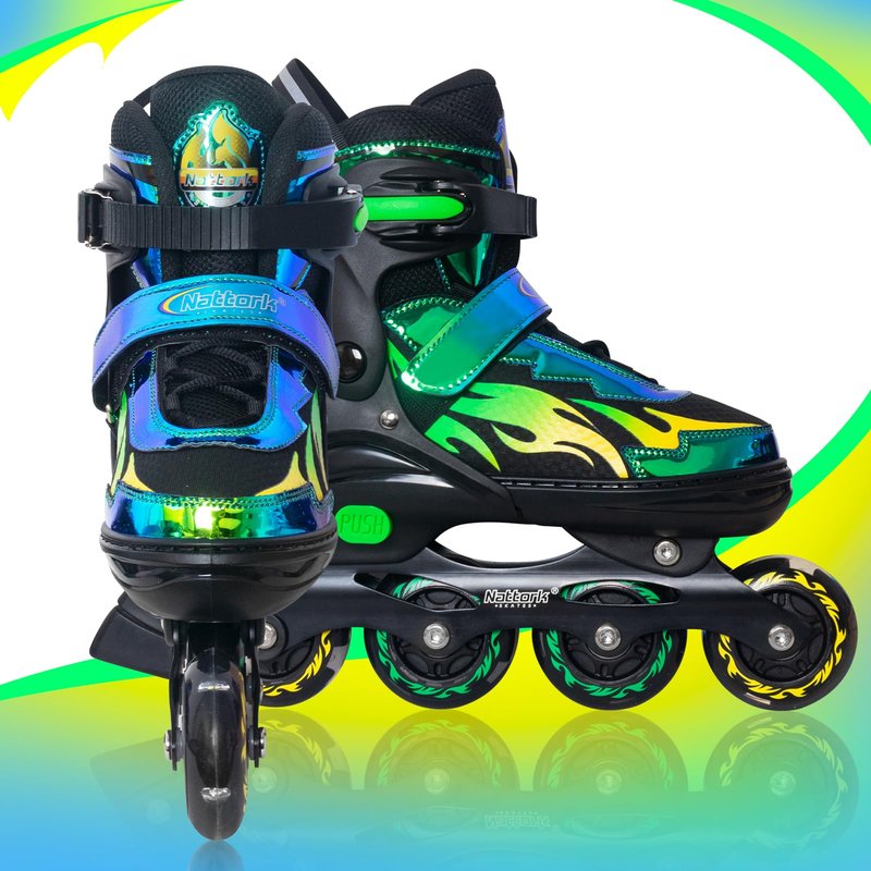 Nattork Adjustable Inline Skates for Kids Adults, Indoor and Outdoor Blades Roller Skates with 8 Light Up Wheels for Boys Girls Aged 4-16, Adult Women Beginners