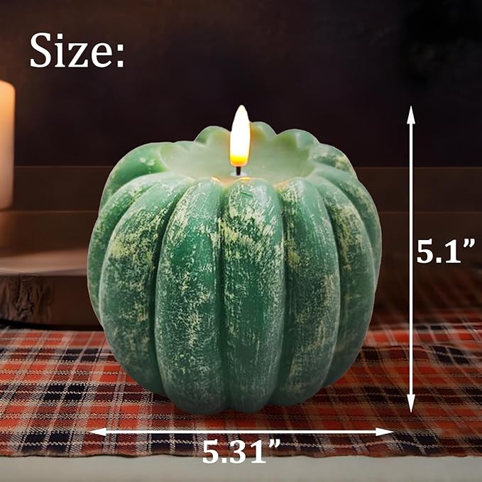 Fall Decor, Fall Decorations for Home - Flameless Pumpkin Candle with Timer Remote - Room Bedroom Table Farmhouse Decor for Halloween, Thanksgiving, Green