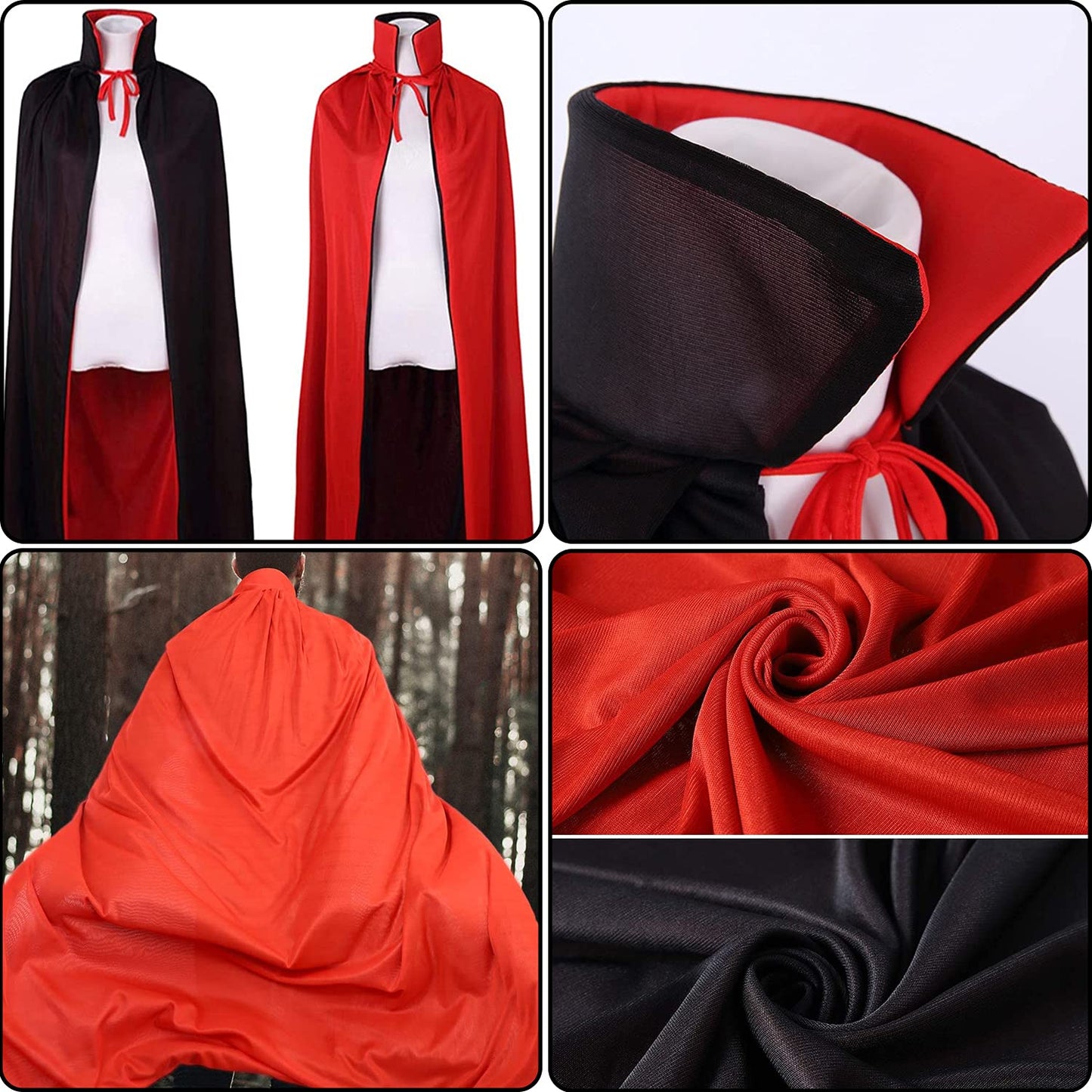 SZCXTOP 59''Halloween Vampire Cloak Capes Robes,Unisex Adult or Kids Reversible Stand-Up Collar Witch Capes for Party Cosplay Costumes