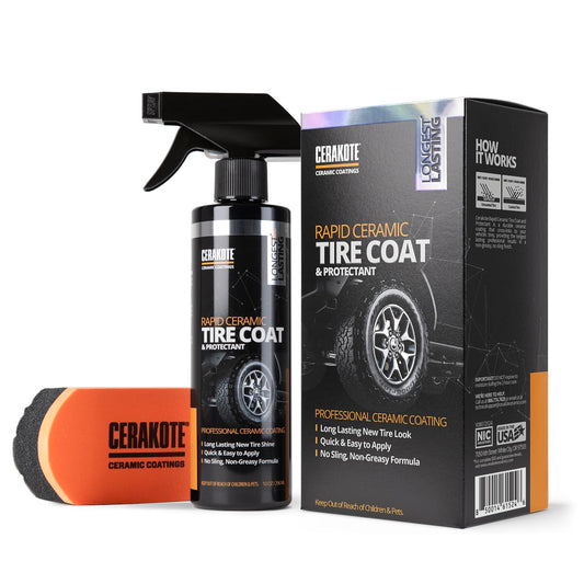 CERAKOTE Rapid Ceramic Tire Coat – Showroom New Tire Shine – Deep Tire Black Finish – Lasts Up to 10x Longer – No Sling, Non-Greasy Ceramic Tire Coating for Car, Truck & SUV – Easy Application (10oz)