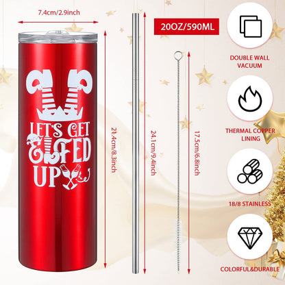 Maxdot 4 Pcs Christmas Tumbler with Lid and Straw Stainless Steel Christmas Cup Double-Insulated Water Travel Mug Vacuum Tumbler with Cleaning Brush Xmas Gift(Funny Style,Red/green/gold/silver)