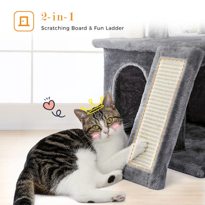PETEPELA Cat Tree 90cm Cat Tower with Double Condos, Removable Spacious Perch, Fully Wrapped Scratching Posts for Indoor Cats, Replaceable Dangling Balls, 35 Inches Grey