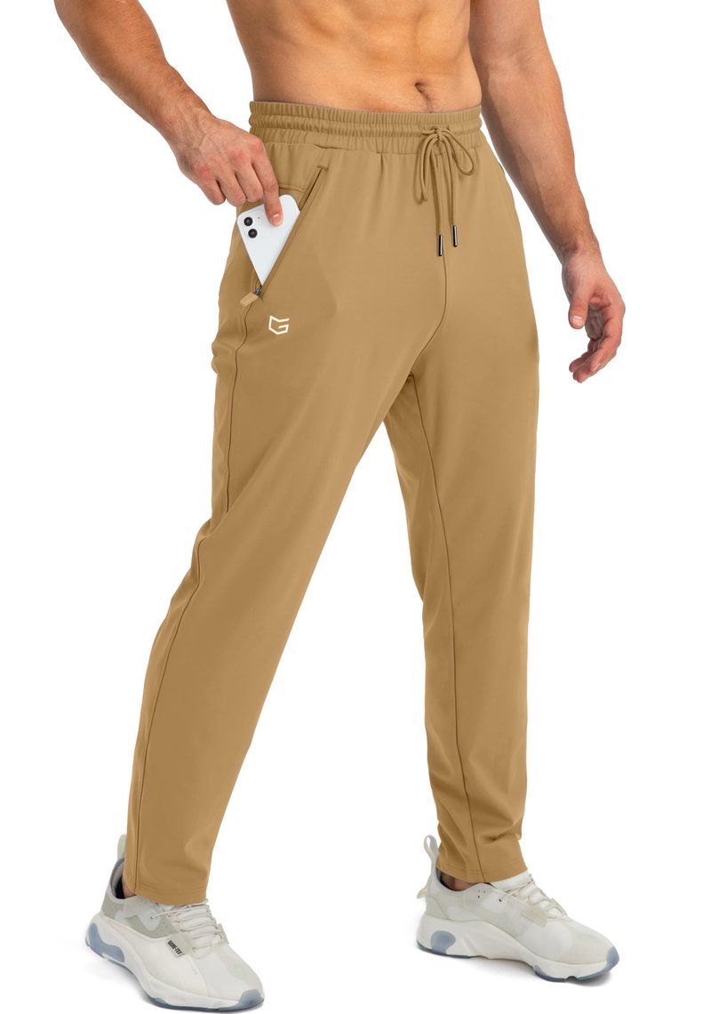 G Gradual Men's Sweatpants with Zipper Pockets Tapered Joggers for Men Athletic Pants for Workout, Jogging, Running (Dark Khaki, Large)