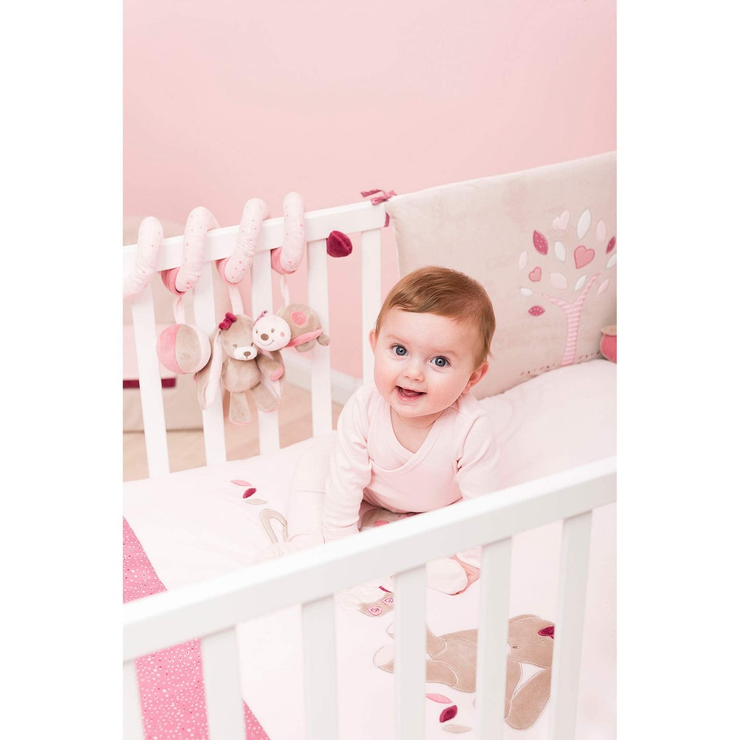 Nattou Spiral Game with Hanging Figures, Nina, Jade and Lili, 40 x 24 x 11 cm, Pink/Beige