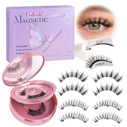 FADLASH Magnetic Eyelashes Natural Look 2 Pairs Fluffy False Eyelashes Reusable Magnetic Lashes Kit with Applicator No Glue Needed Easy to Wear and Remove (806+B7)
