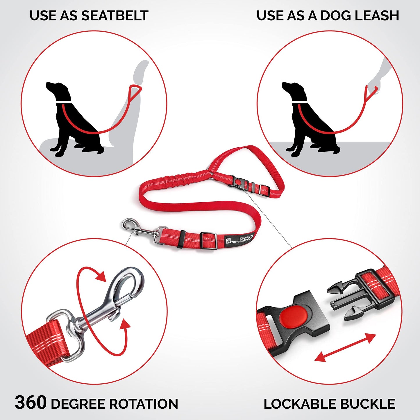 Headrest dog car seat belt 2 Pack Adjustable Durable Headrest Seat belt Pet Dog Car Safety Harness Restraint with Elastic Nylon Bungee Buffer Red