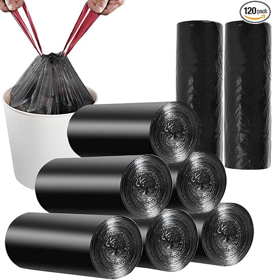 8 Gallon Trash Bags 120 Count Black Drawstring Garbage Bags