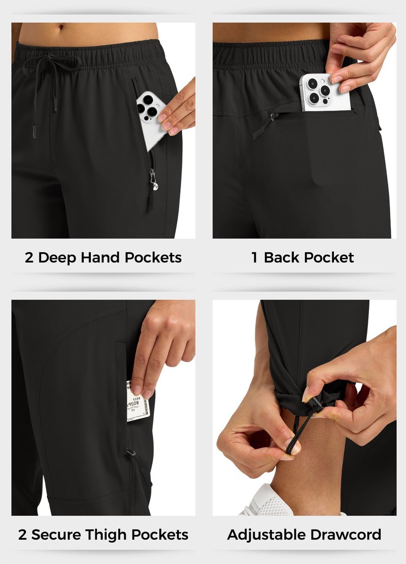 Willit Womens Hiking Pants Quick Dry Cargo Pants Lightweight Water Resistant Travel Golf Work Zipper Pockets Regular 29'' Black L