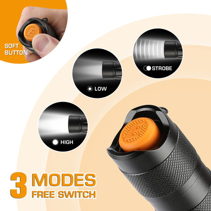 EverBrite LED Torches Zoomable 2 Pack, Aluminum Alloy Torch Camping Light with Belt Clip, 3 Modes Powerful Flashlight Torch 150LM for Outdoor Lighting Hiking