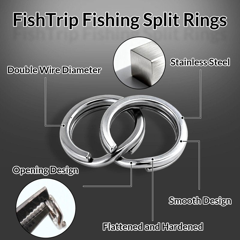 FishTrip Split Rings Fishing 50Pcs - Stainless Steel Heavy Duty Split Ring Pliers Saltwater Treble Hooks Terminal Tackle Connector (Size 8)
