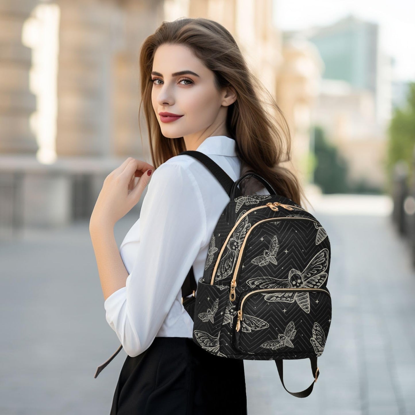 Sletend Mini Backpack Gothic Skull Butterfly Moth Fashion Backpack Purse for Women,Handbag Shoulder Bag Casual Daypack, Ladies Gift for College Work (S)