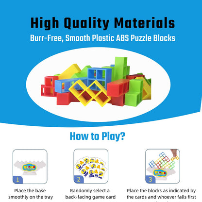 64 Pcs Tetra Tower Stack Game, Team Tower Tumble Giant Stacking Game, Balance Stacking Blocks Game for Kids Ages 6-12 & Adults, Family Party Board Games, Educational STEM Toys (2-4 Players)