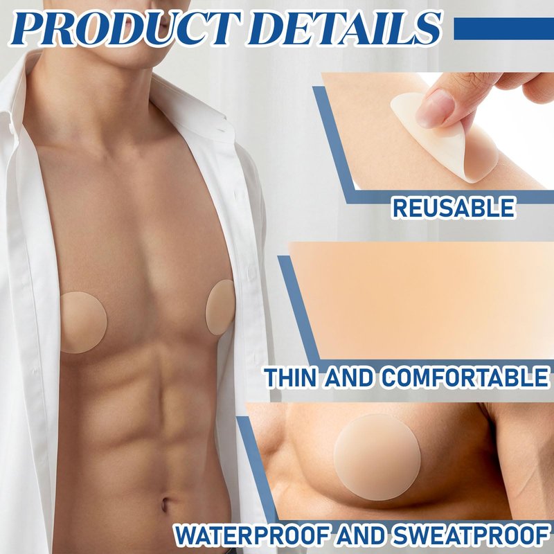 Funnysoft 12 Pcs 4/12 Pcs Nipple Covers Men Reusable Silicone, No Show Anti-Chafe Sweat-Resistant Sport Men Nipple Shield for Runner Gym