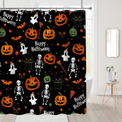 Cnayuep Halloween Shower Curtain, Black Fall Shower Curtains for Bathroom, Horror Skeleton Halloween Curtains Ghost Shower Curtain Set for Bathroom Decor, Waterproof Bathroom Curtain 72"X72"