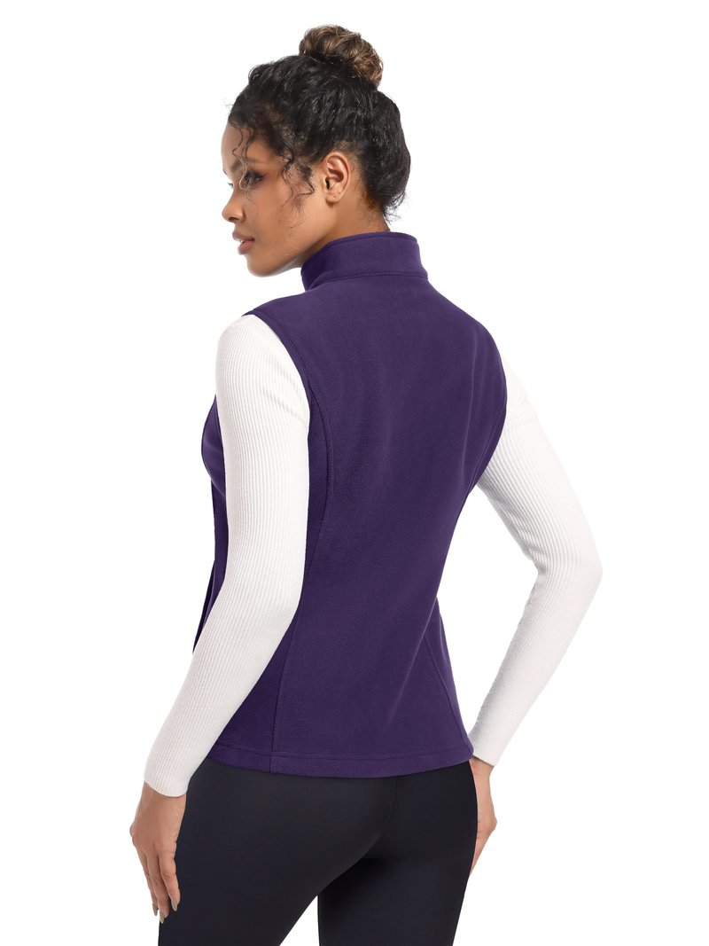 MAGCOMSEN Vest Jackets for Women Polar Fleece Outerwear Full Zip Athletic Vest Lightweight Winter Dark Purple XL
