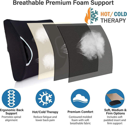 FSA/HSA Eligible, Vaunn Medical Lumbar Support Pillow with Firm Insert & Heated/Cooling Gel Pad