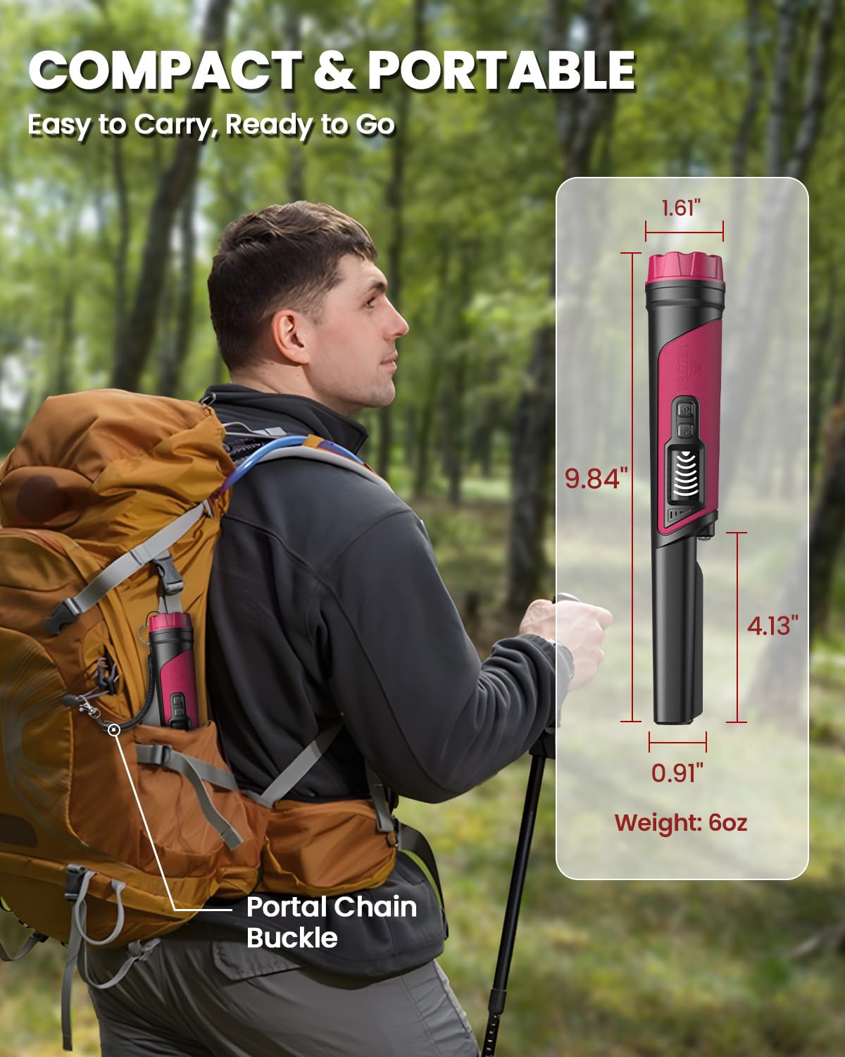 DR.ÖTEK Metal Detector Pinpointer for Adults & Kids, IP68 Fully Waterproof underwater metal detector wand Handheld Pin Pointer with LCD Screen & LED Light, 360°High Sensitivity Accuracy Detection, Red