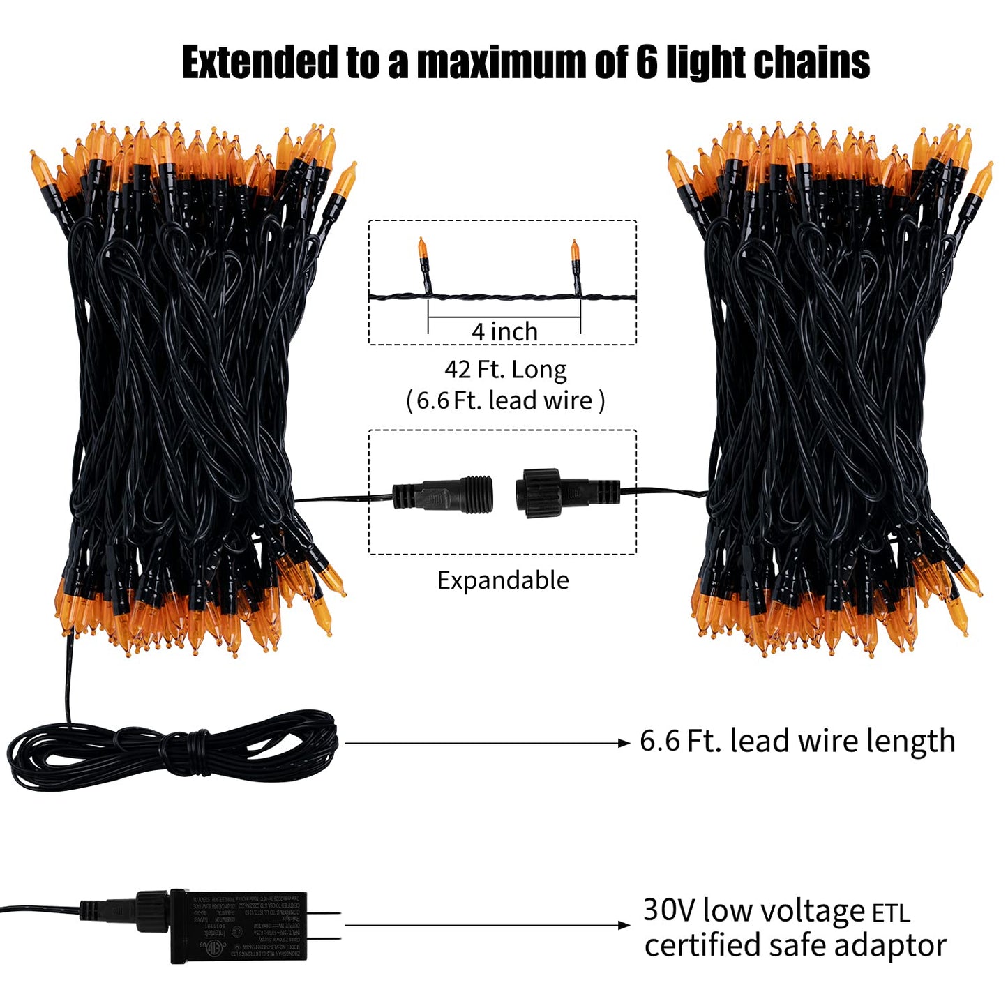 Orange LED Outdoor Halloween Lights, Halloween Decorations, 39 FT 100 LED Mini Lights with 8 Lighting Modes,Connectable String Light Plug in for Garden Patio Party Haunted House Ghost Holiday Decor