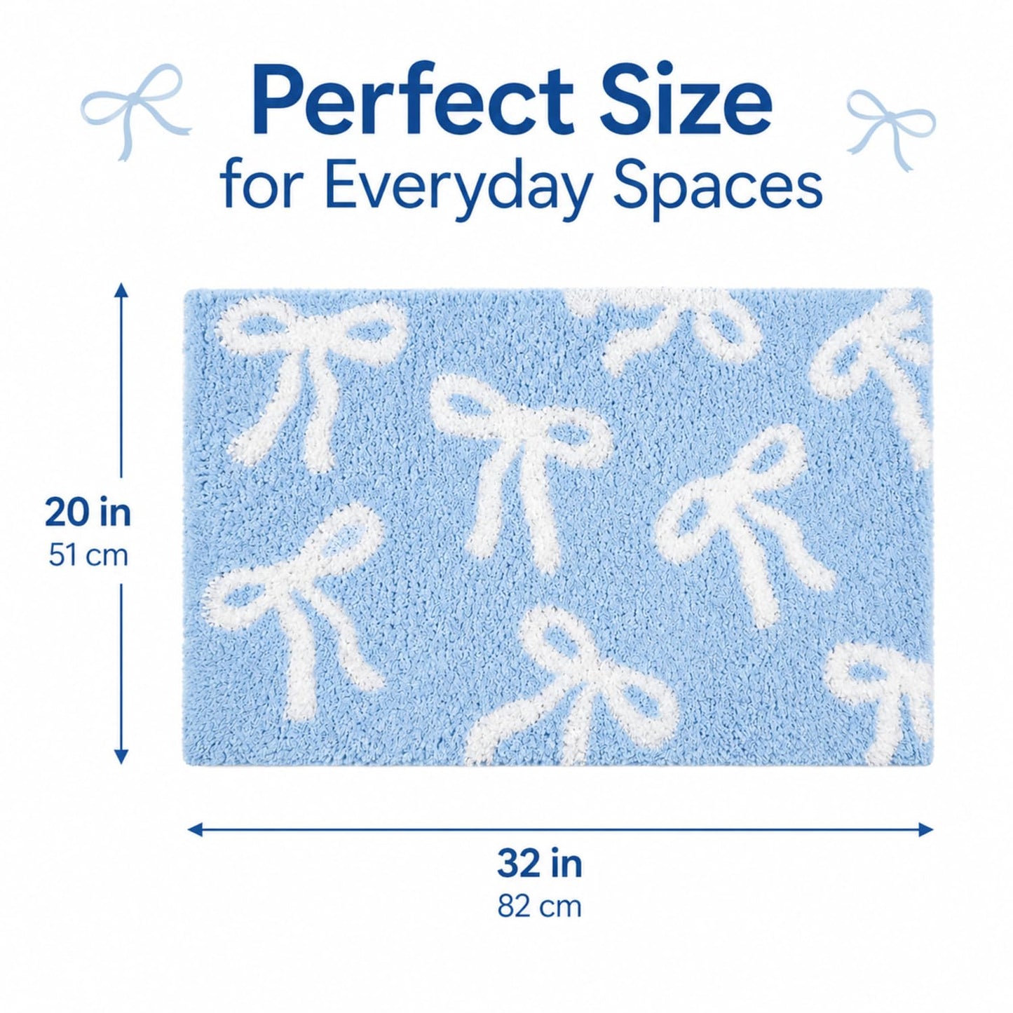 Tinideya Blue Bow Bathroom Rug 20 x 32 Inch Coquette Bath Mat Non Slip Absorbent Microfiber Floor Mat Machine Washable Cute Bow Rug for College Dorm Vanity Bedroom Bathroom Decor