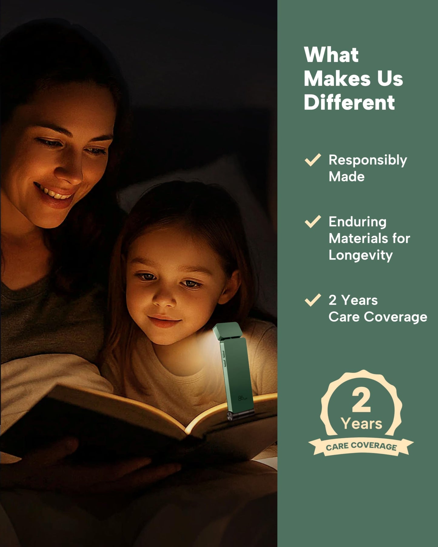 86lux Book Light, Rechargeable Clip-On LED Reading Light for Bed & Night Use - 3 Color Temperatures with Stepless Dimming, Ultralight Bookmark Design for Kids, Book Lovers, Grey