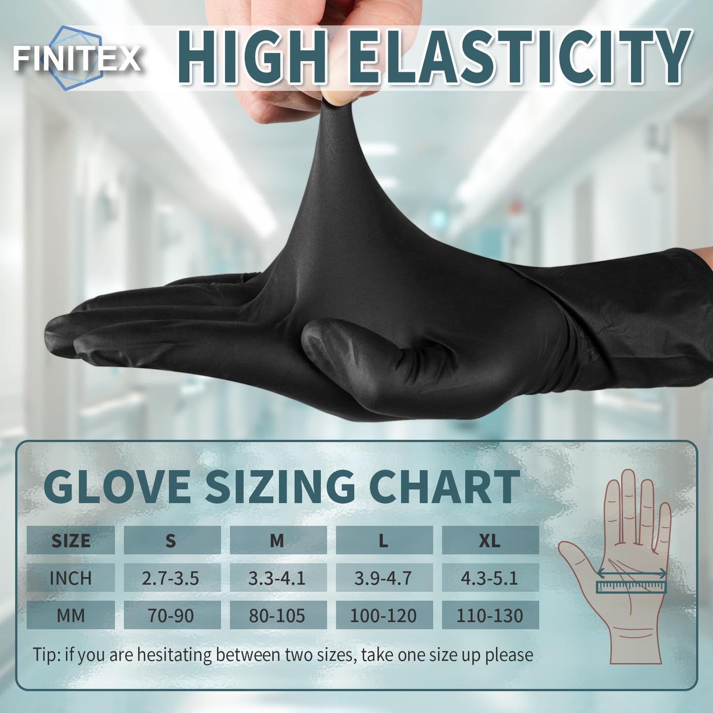 FINITEX - Black Nitrile Disposable Gloves, 5mil, Powder-free, Medical Exam Gloves Latex-Free 100 PCS For Cleaning Food (Large)