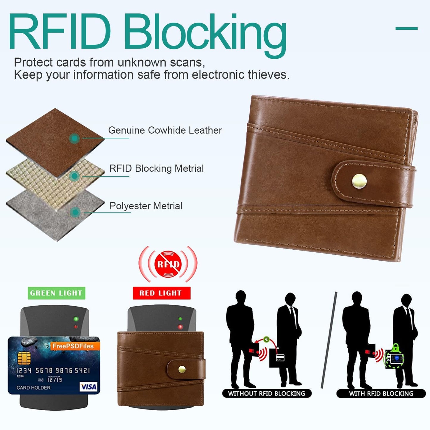 GSG SINCE 1998 Men's Wallets Cowhide Leather Multi-Functional RFID Blocking Wallet with 17 Credit Card Slots, 2 Banknote Compartments, 2 ID Windows, 1 Coin Pocket Dark Brown