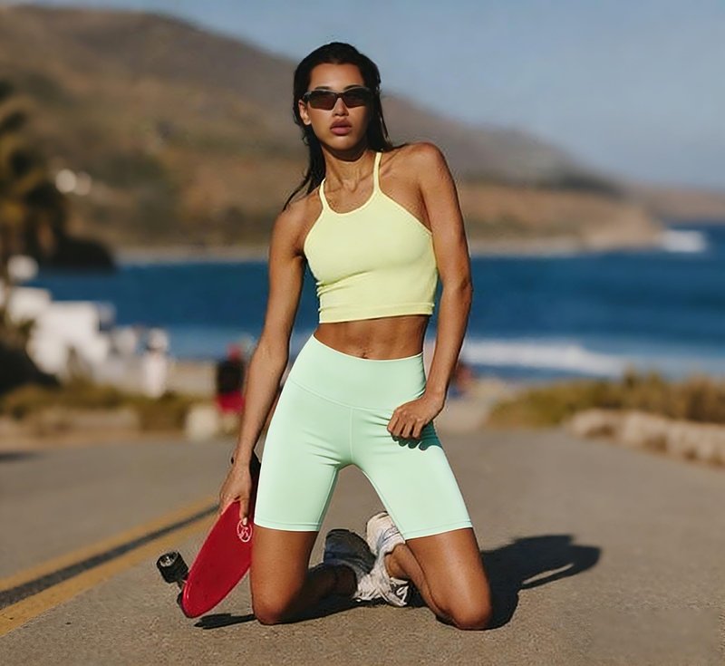 FULLSOFT High Waisted Biker Shorts for Women-5" Tummy Control Fitness Athletic Workout Clothes Booty Shorts for Women Running Yoga Gym Soft Ropa Deportiva para Mujer(Cyan Green,Large-X-Large)