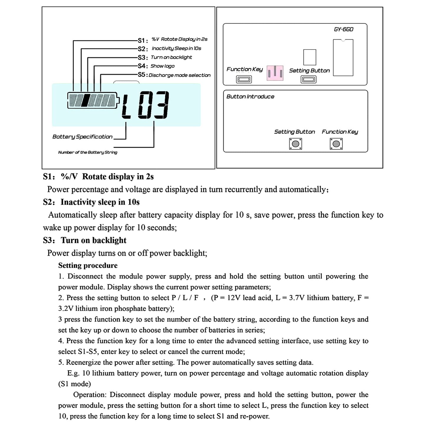 DC 12V 24V 36V 48V 60V 72V 84V Golf Cart Battery Meter with Alarm, Front Setting and Switch Key Battery Capacity Voltage Indicator Gauge Acid and Lithium ion Indicator(White)