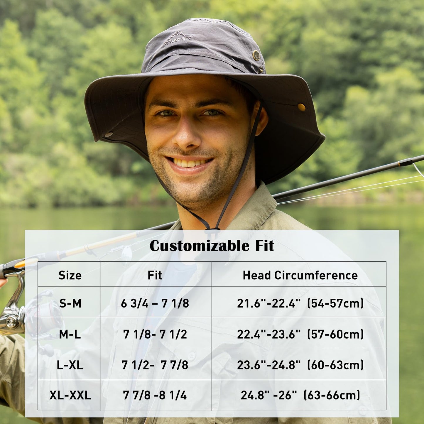 Comhats UPF 50 Sun Hats Wide Brim Summer Safari Hat Fishing Hiking Boonie Hats for Men Waterproof Army Green Small Medium